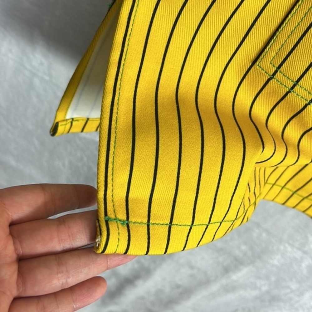 Cross Colours Yellow Black Pinstripe Twill Hooded Denim Poncho Baja Jacket - Picture 12 of 17